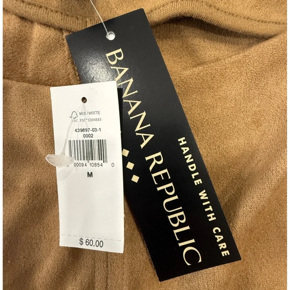 Banana Republic Womens Top M NWT Vegan Suede Office Brown Minimalist Belted Soft - Picture 5 of 8